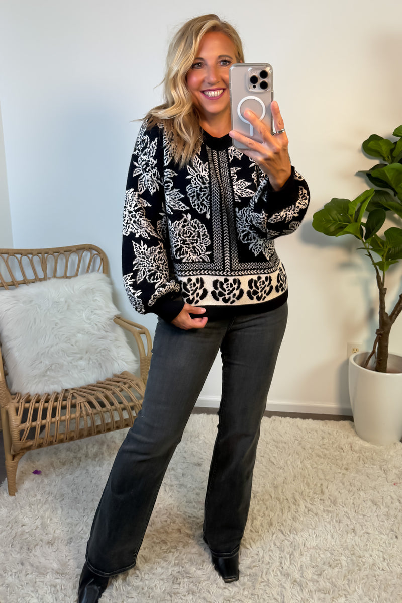 Kailey Floral Print Sweater : Black