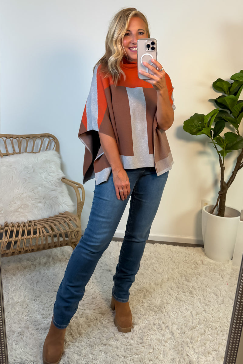 Kordyn Colorblock Poncho : Brown
