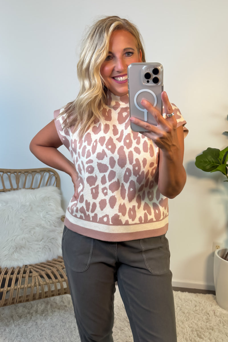 Kenya Animal Print Sweater Vest : Taupe