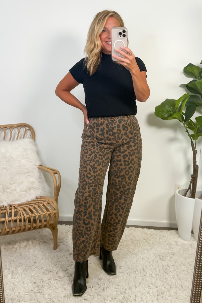 Entro Meredith Leopard Print Barrel Jean : Brown