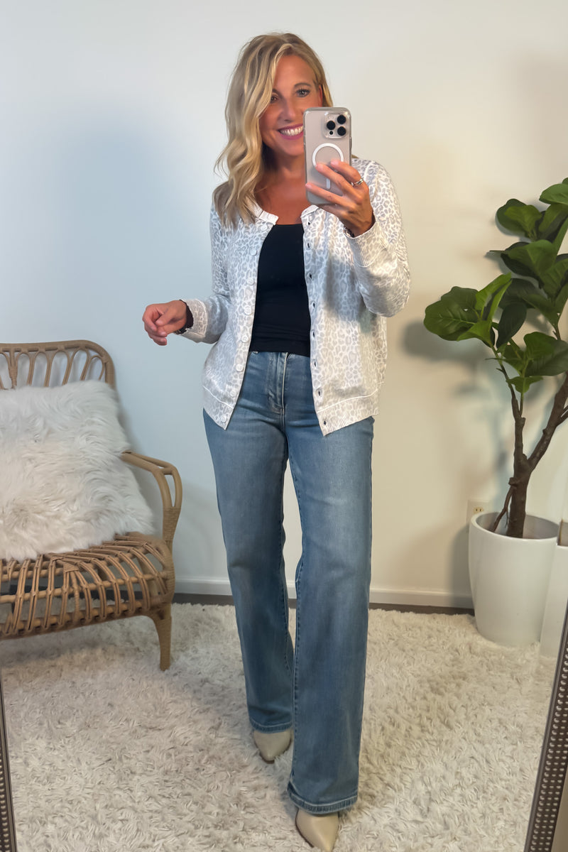 Myah Faded Animal Print Button Up Cardigan : Cream