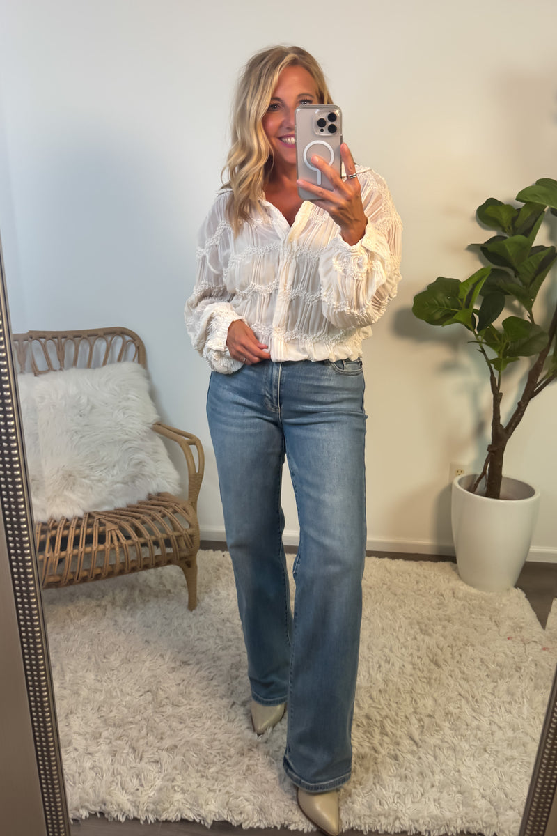 Niomee Romantic Sheer Textured Blouse : Butter Cream