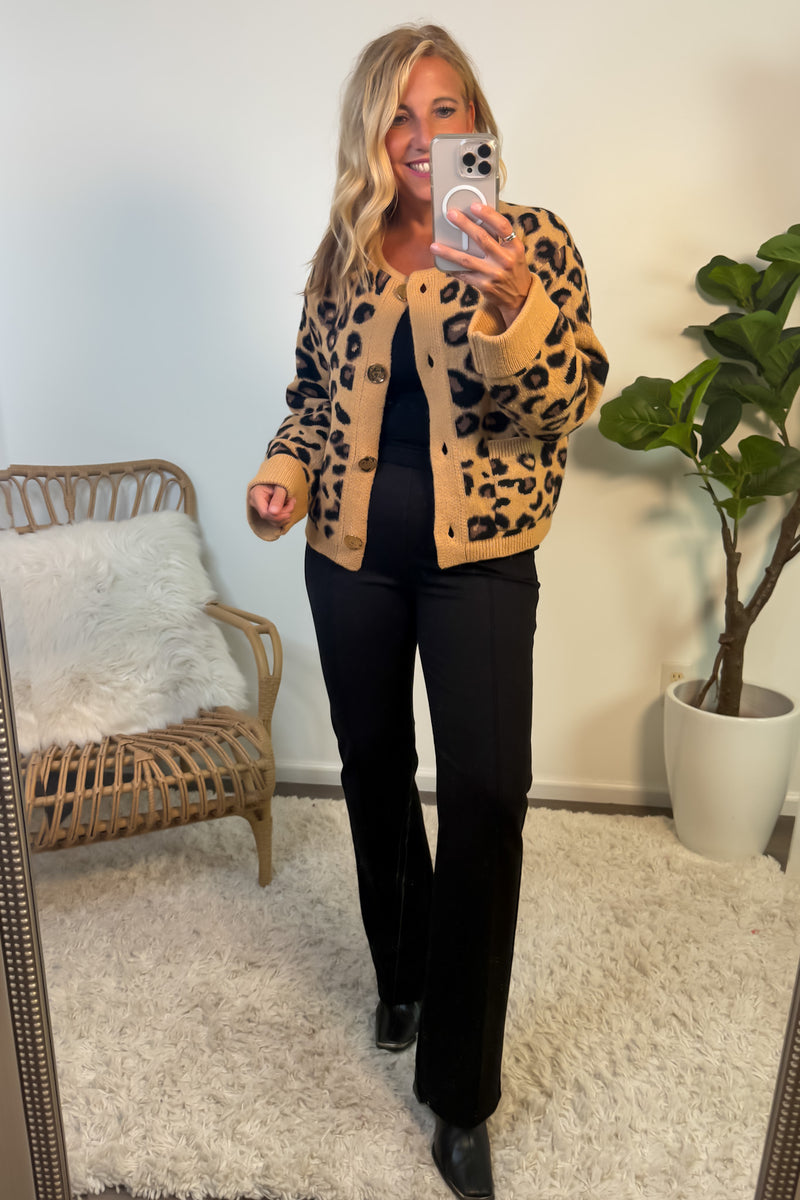Gretchen Leopard Print Knit Sweater : Camel