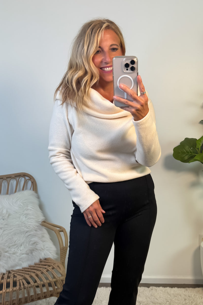Pixie Soft Knit Off the Shoulder Sweater : Cream
