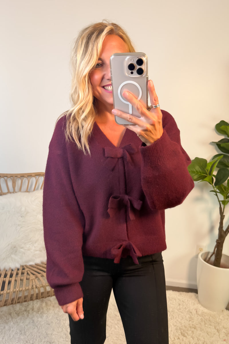 Ora Brushed Bow Detail Sweater : Bordeaux