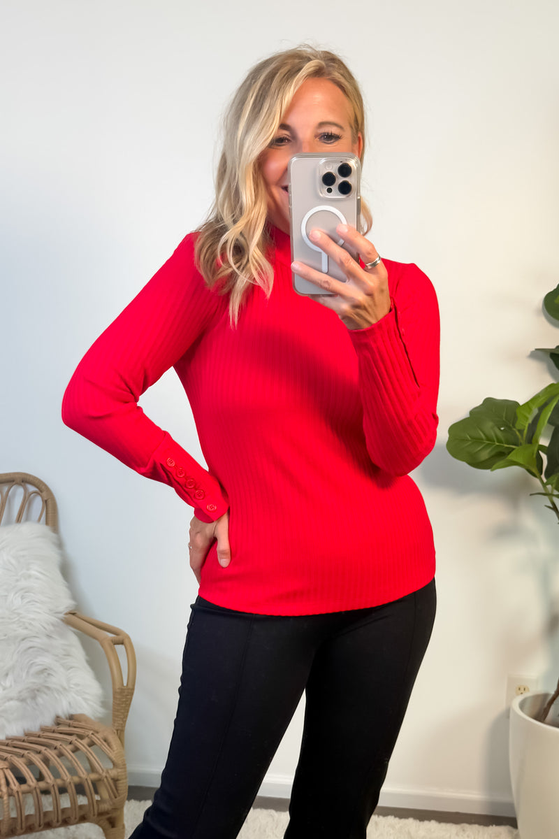 Liverpool Libbie L/S Mock Knit Top : Tango Red