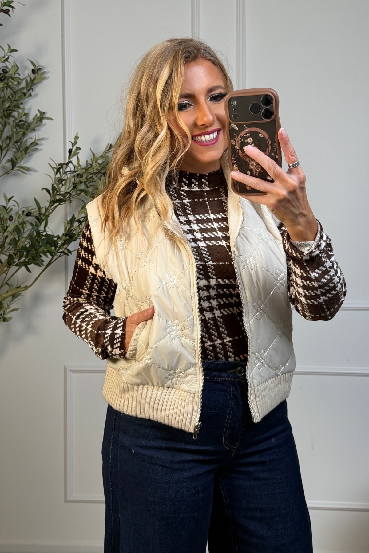Aletta Mixed Media Vest : Oatmeal