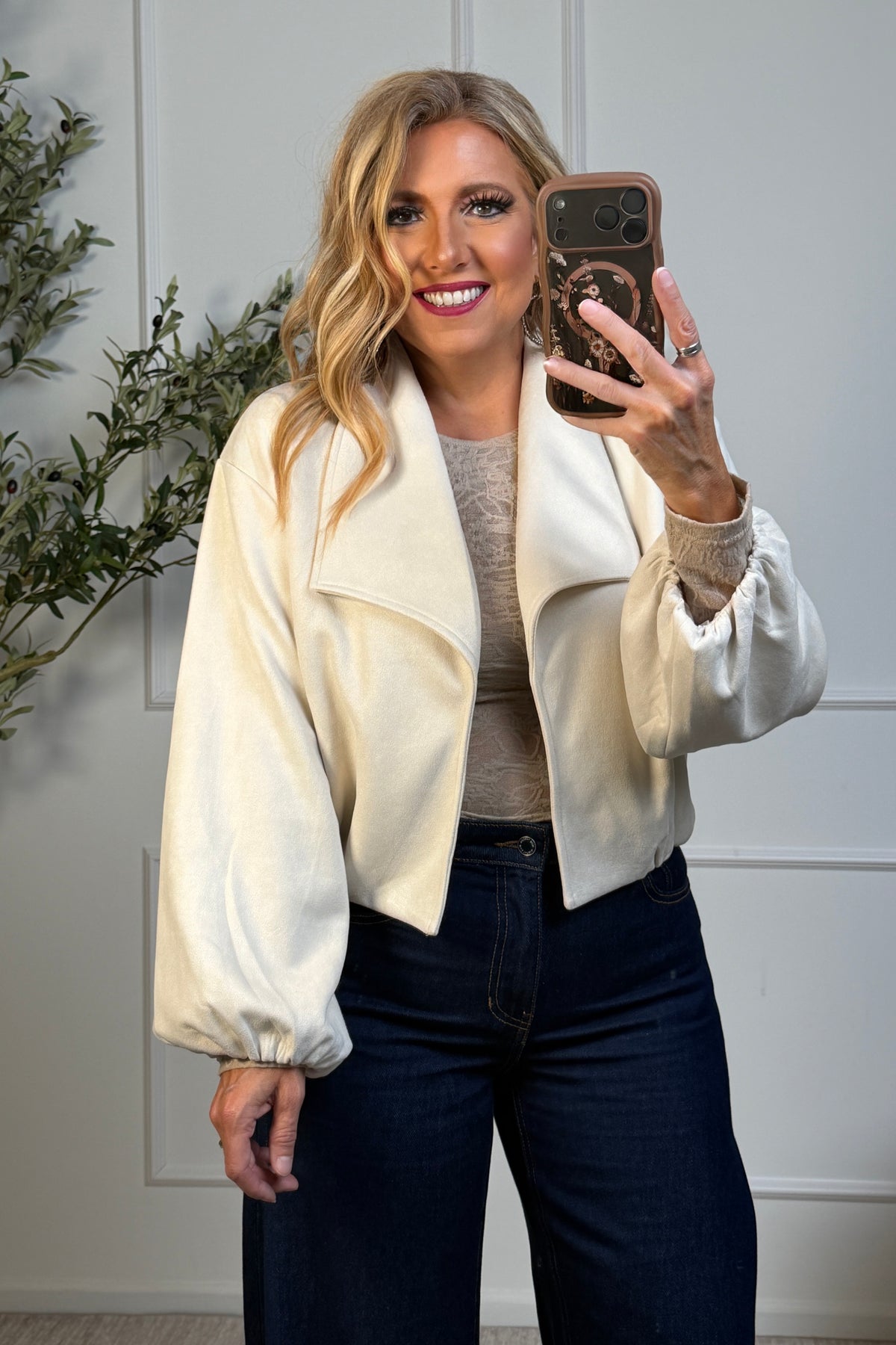 Aneira Soft Suede Bubble Jacket : Bone