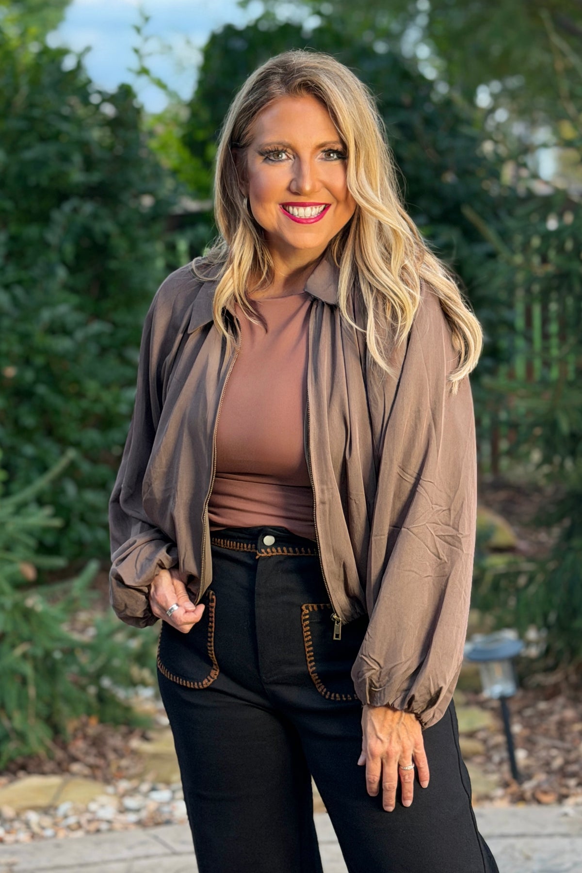Vietta Collared Bubble Zip Up Jacket : Mocha
