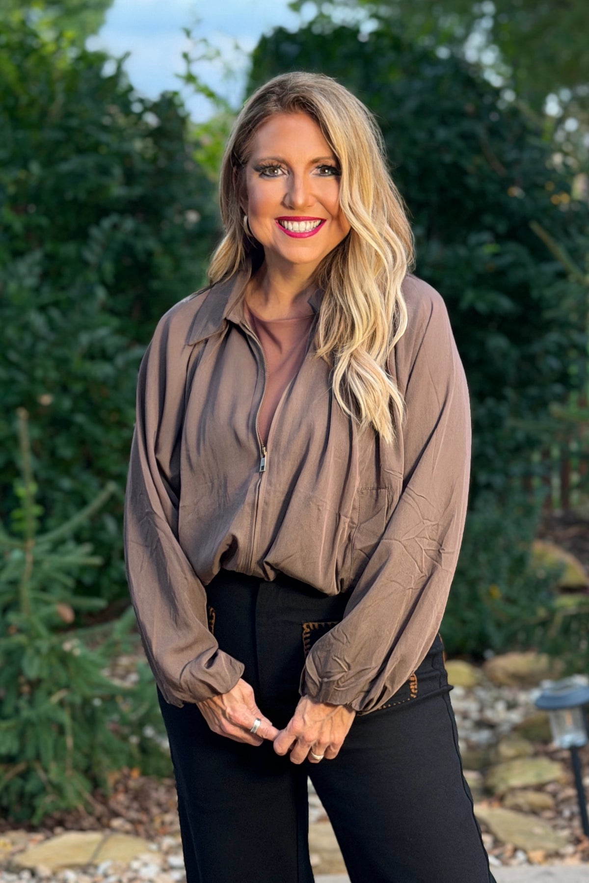 Vietta Collared Bubble Zip Up Jacket : Mocha