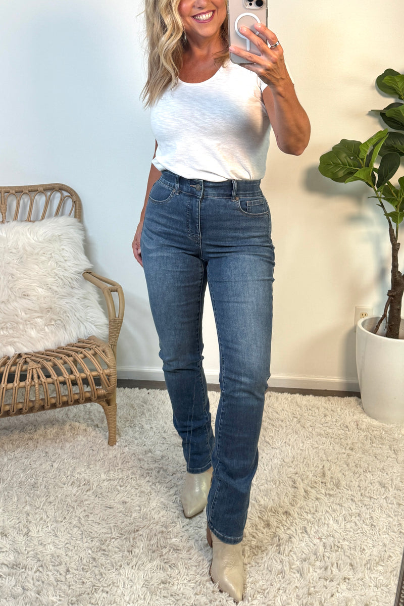 Tribal Sophia 32 inch Straight Leg High Waist Jean : Dk Vintage