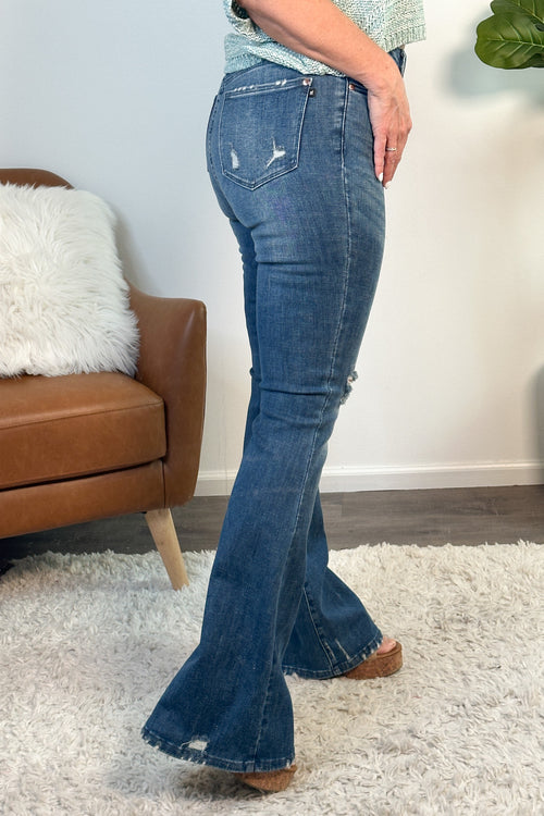 Jianna Judy Blue High Waist Destroy Flare Jeans