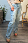 Renae High Waisted Judy Blue Cargo Wide Jeans : Lt. Denim