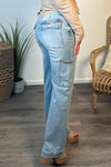 Renae High Waisted Judy Blue Cargo Wide Jeans : Lt. Denim