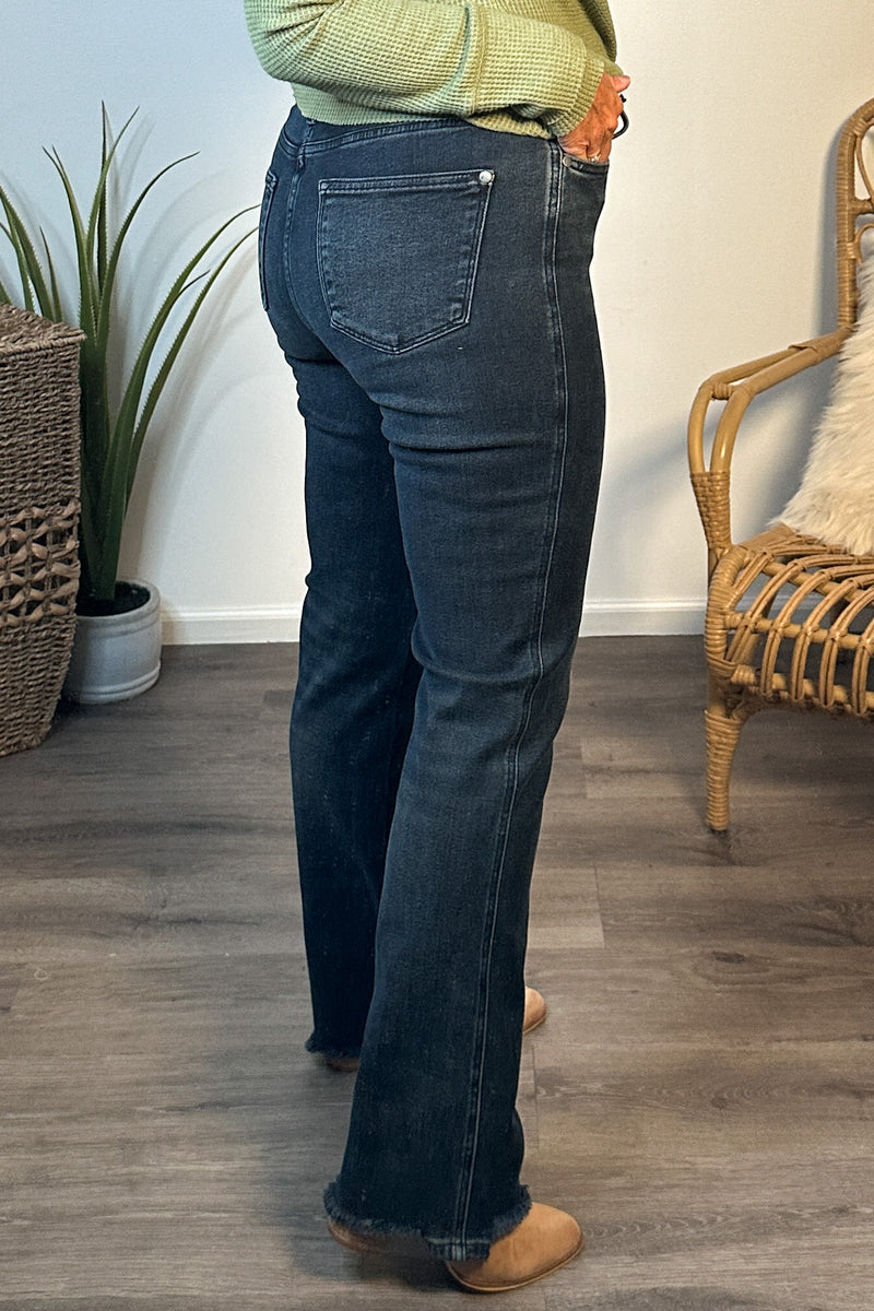 Gemini High Waist Judy Blue Straight 5 Button Jean : Dk Blue