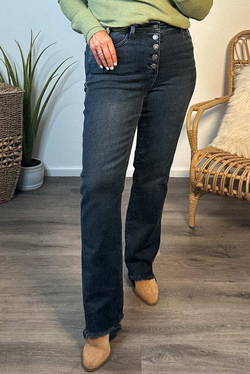 Gemini High Waist Judy Blue Straight 5 Button Jean : Dk Blue