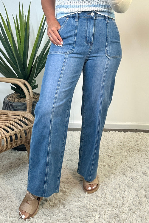 Bayeas Zila High Rise Relaxed Straight Jean : Blue