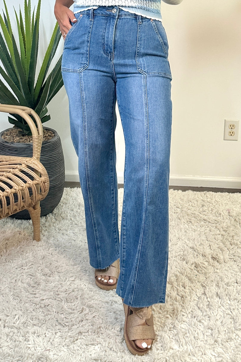 Bayeas Zila High Rise Relaxed Straight Jean : Blue