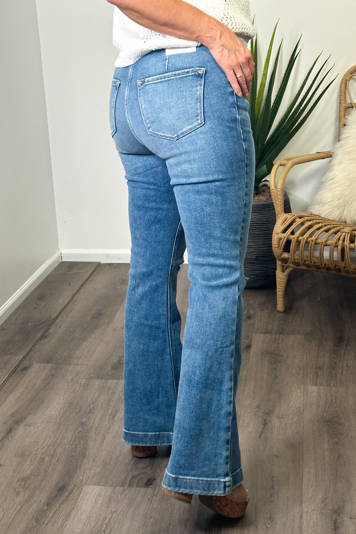 Tamia KanCan High Rise Button Trouser Flare Jeans: Light