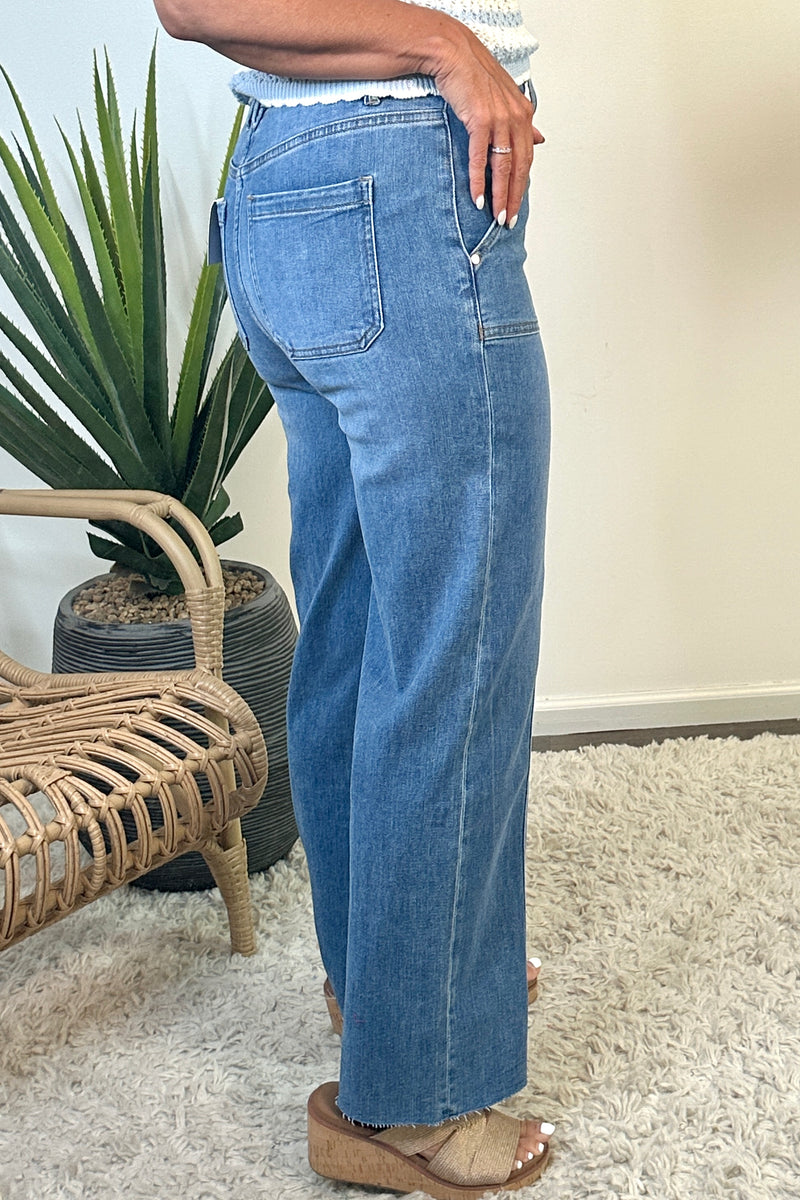Bayeas Zila High Rise Relaxed Straight Jean : Blue