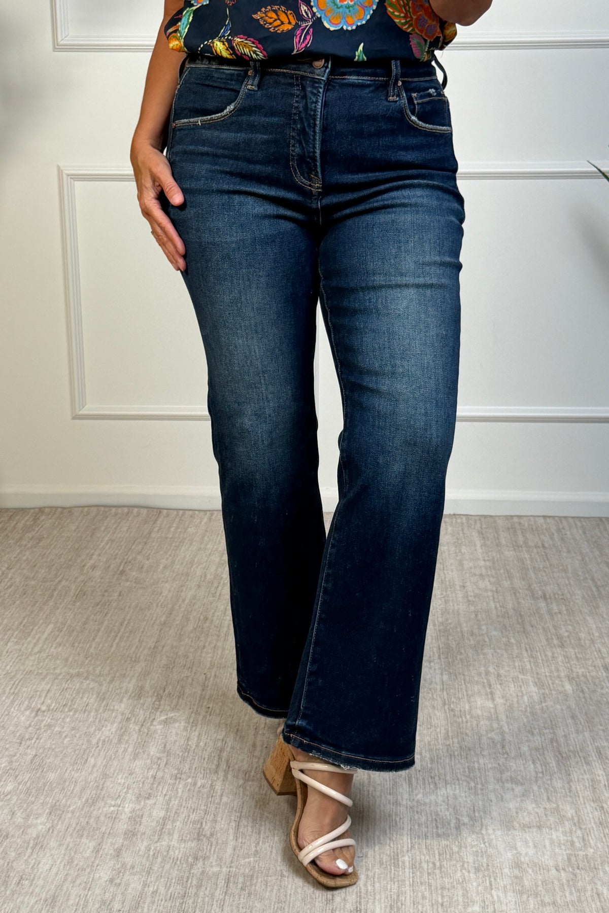 Risen Naura High Rise Crop Bootcut Jeans : Deep Blue