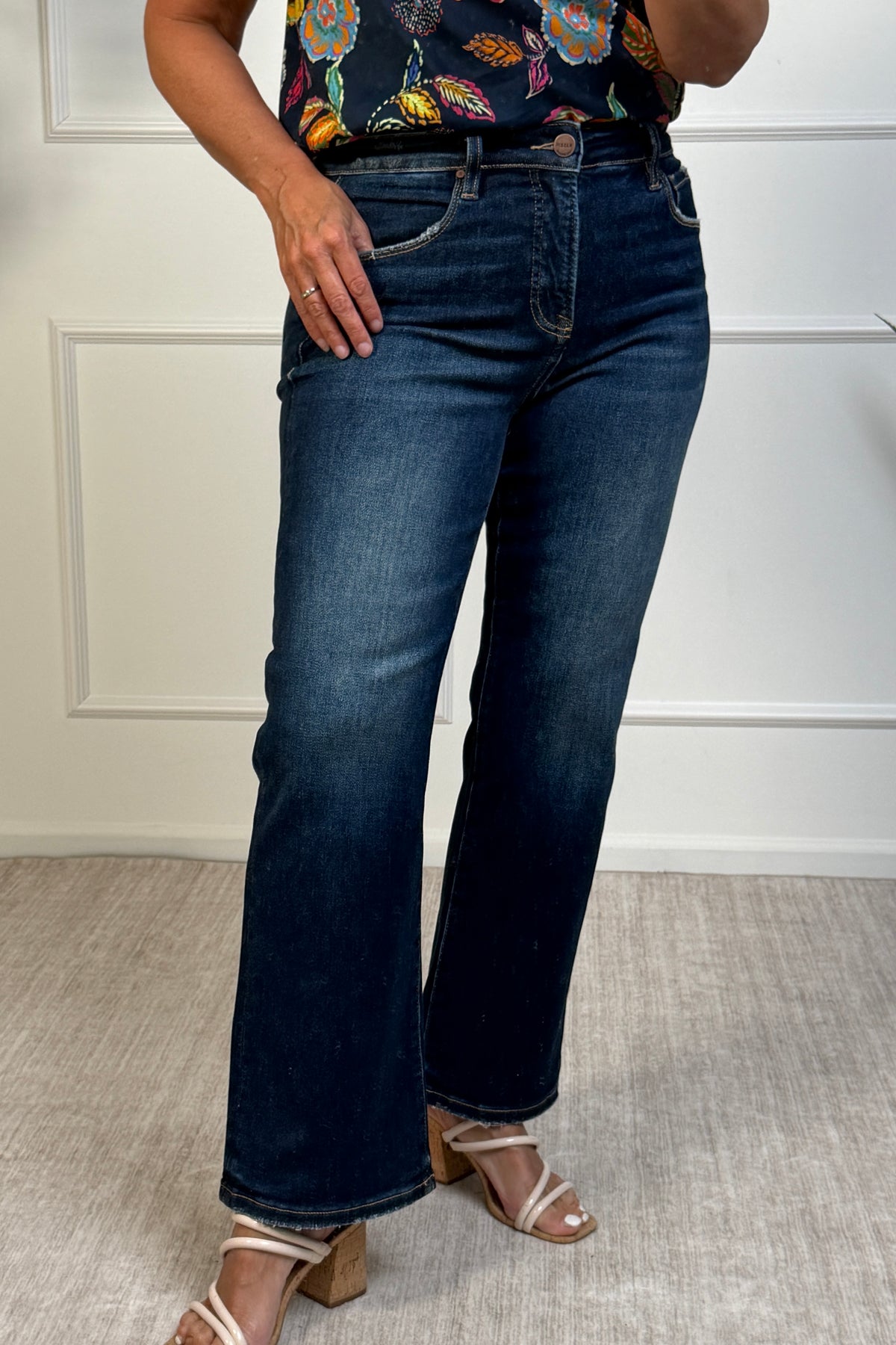 Risen Naura High Rise Crop Bootcut Jeans : Deep Blue
