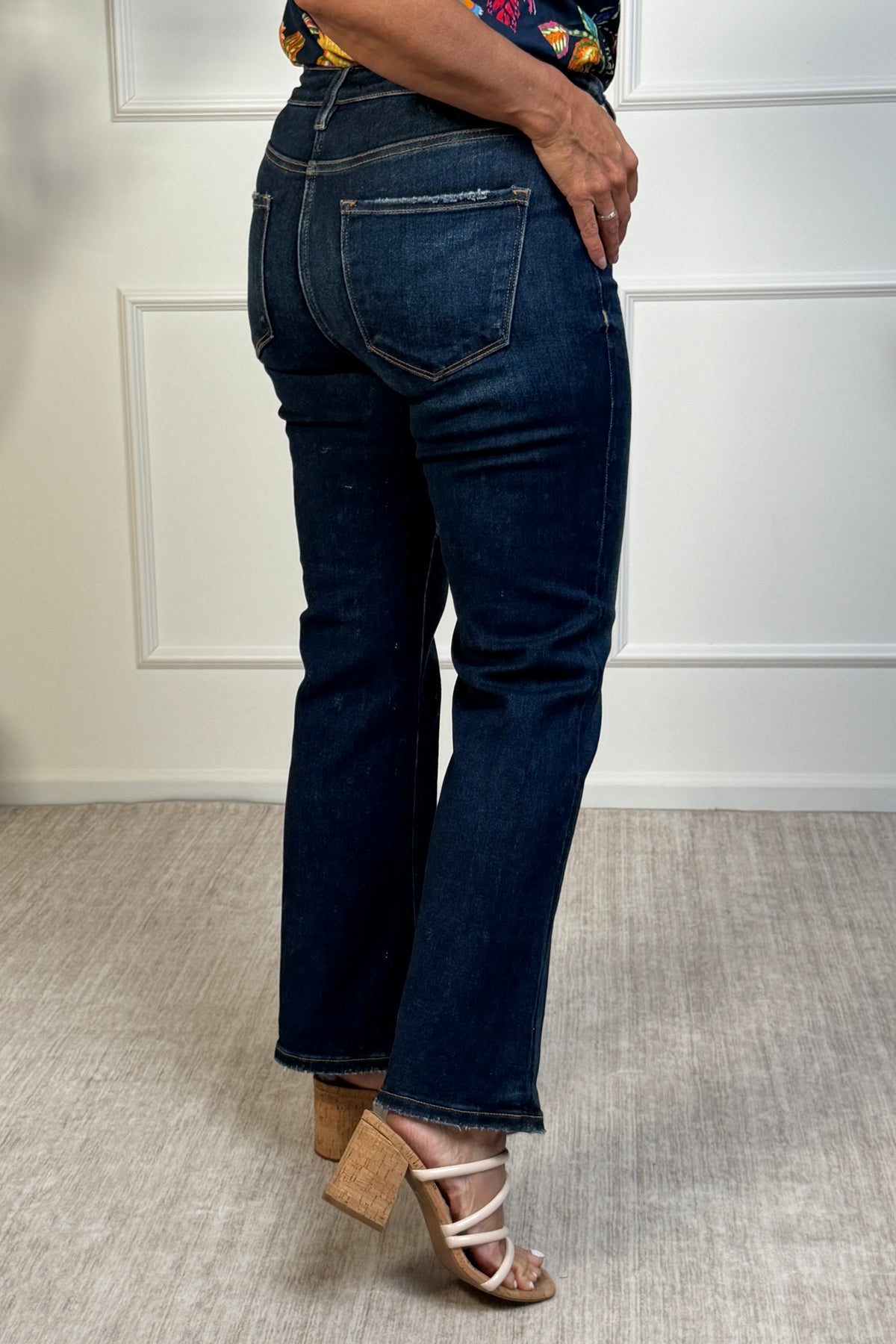 Risen Naura High Rise Crop Bootcut Jeans : Deep Blue