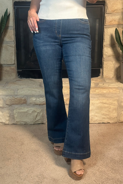 Tribal  Audrey Pull on Flare Jeans : Stormy Blue