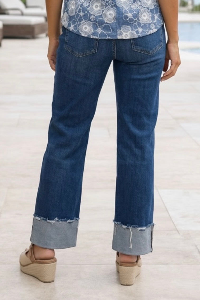 Risen Lorena High Rise Crop Boyfriend Cuffed Jeans : Medium