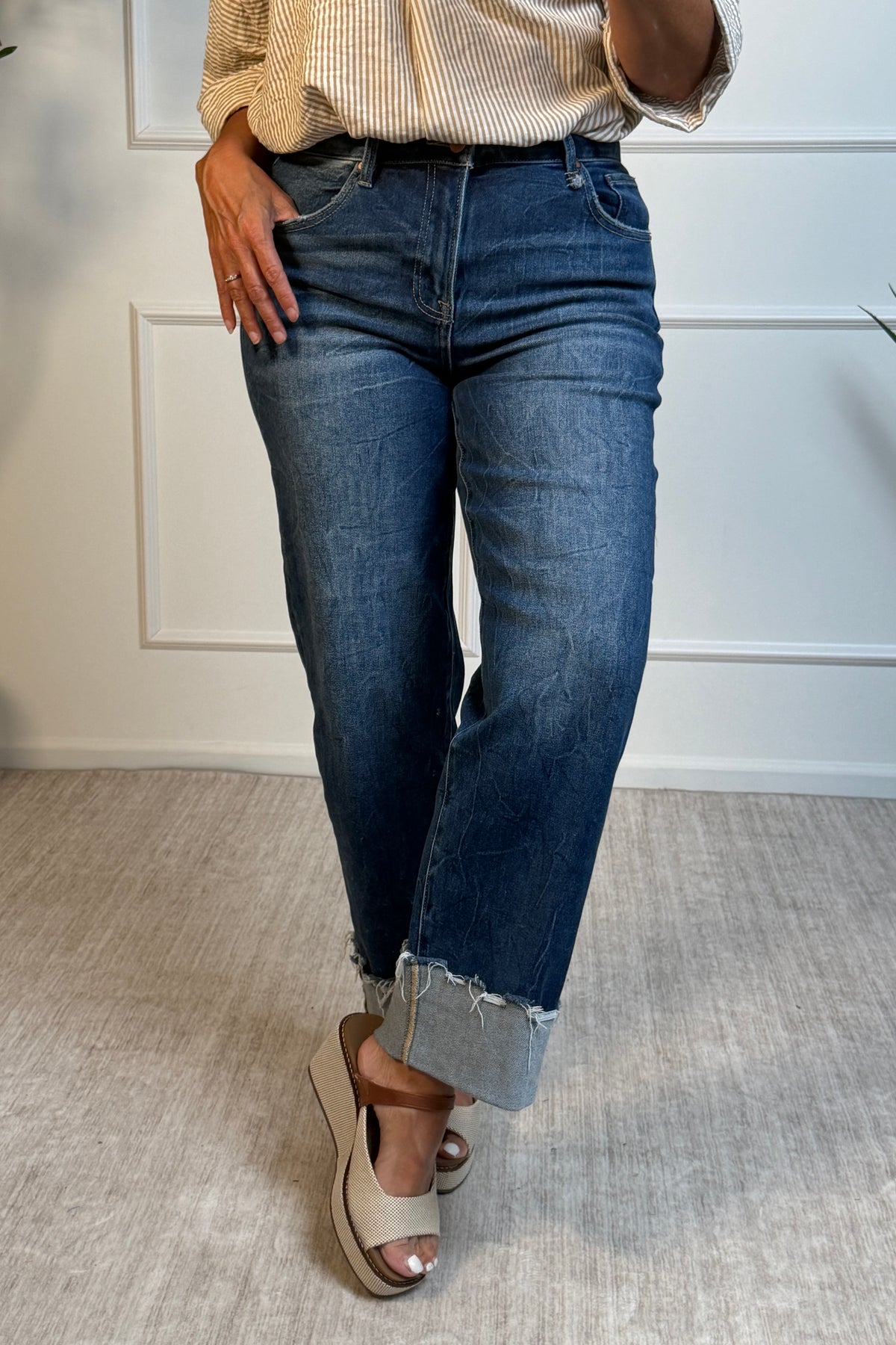 Risen Lorena High Rise Crop Boyfriend Cuffed Jeans : Medium