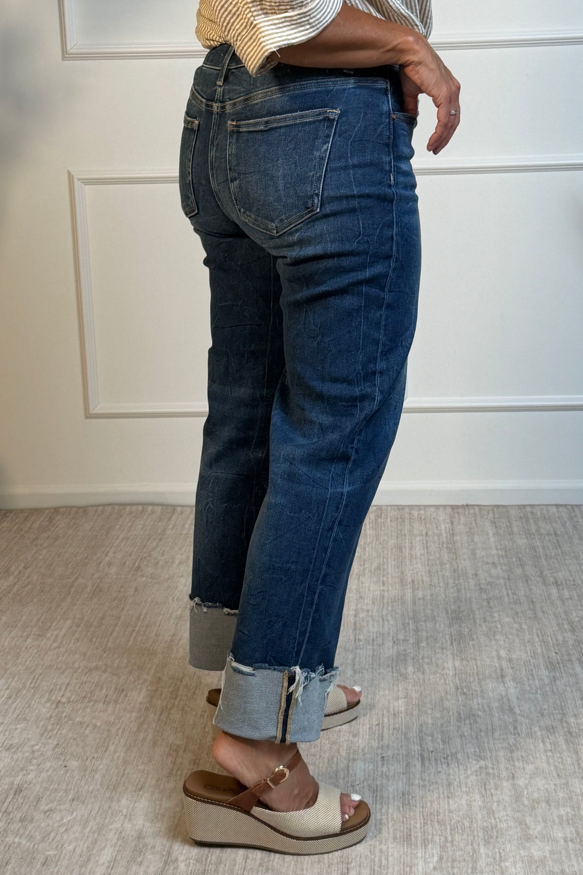 Risen Lorena High Rise Crop Boyfriend Cuffed Jeans : Medium