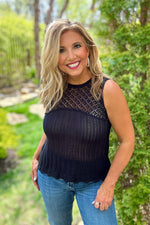 Amadee Crochet Yoke Sleeveless Sweater Top : Black