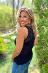 Amadee Crochet Yoke Sleeveless Sweater Top : Black