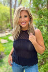 Amadee Crochet Yoke Sleeveless Sweater Top : Black