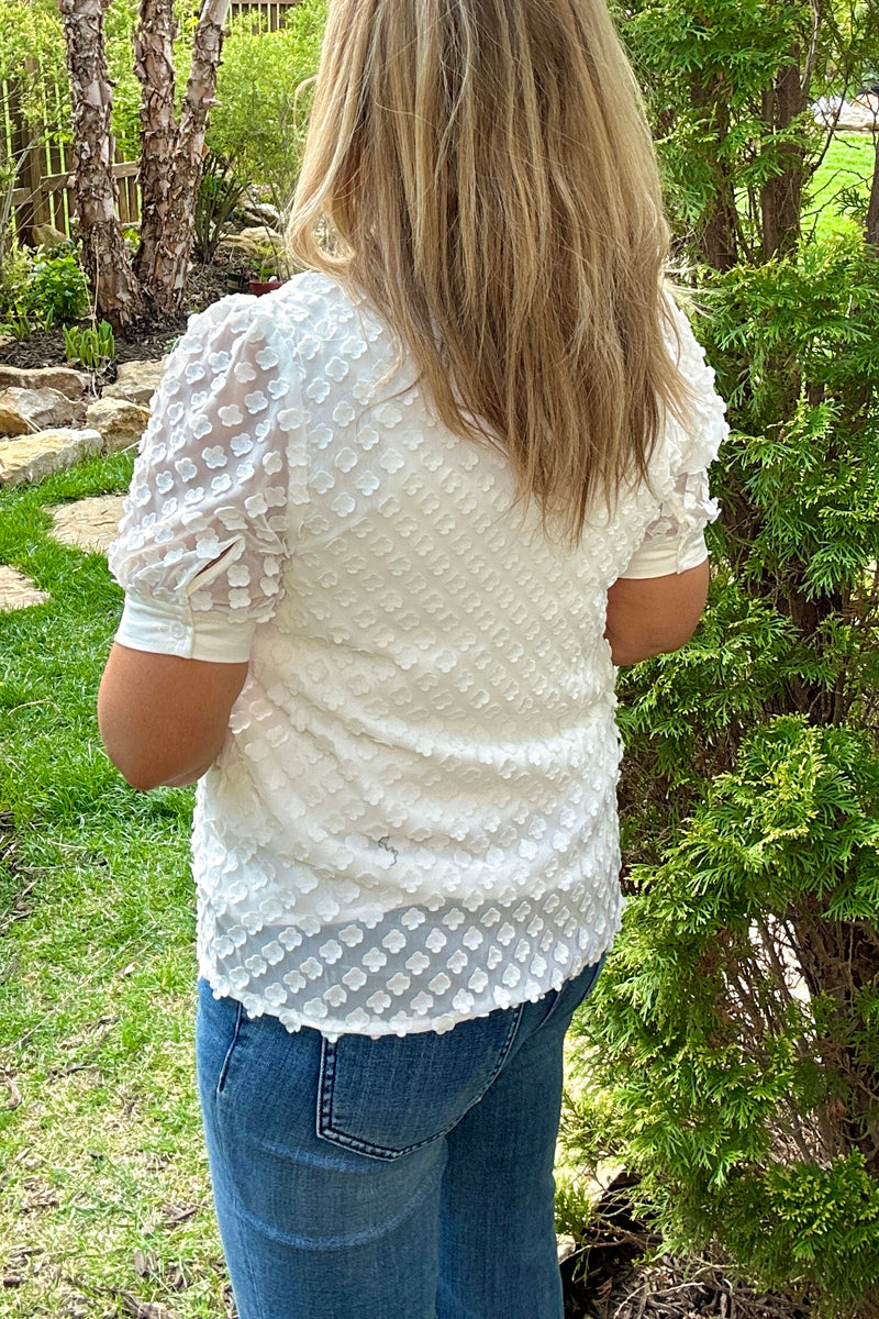 Alita Split Neck Button Down Blouse : White