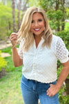 Alita Split Neck Button Down Blouse : White