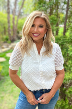 Alita Split Neck Button Down Blouse : White