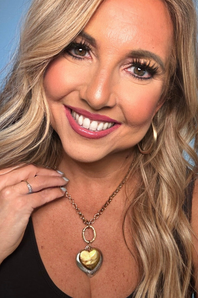 Lula N Lee 17" antique gold/ silver hearts necklace