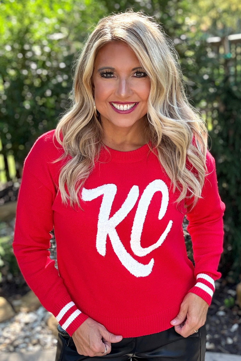 KC Varsity Crew Neck Sweater : Red