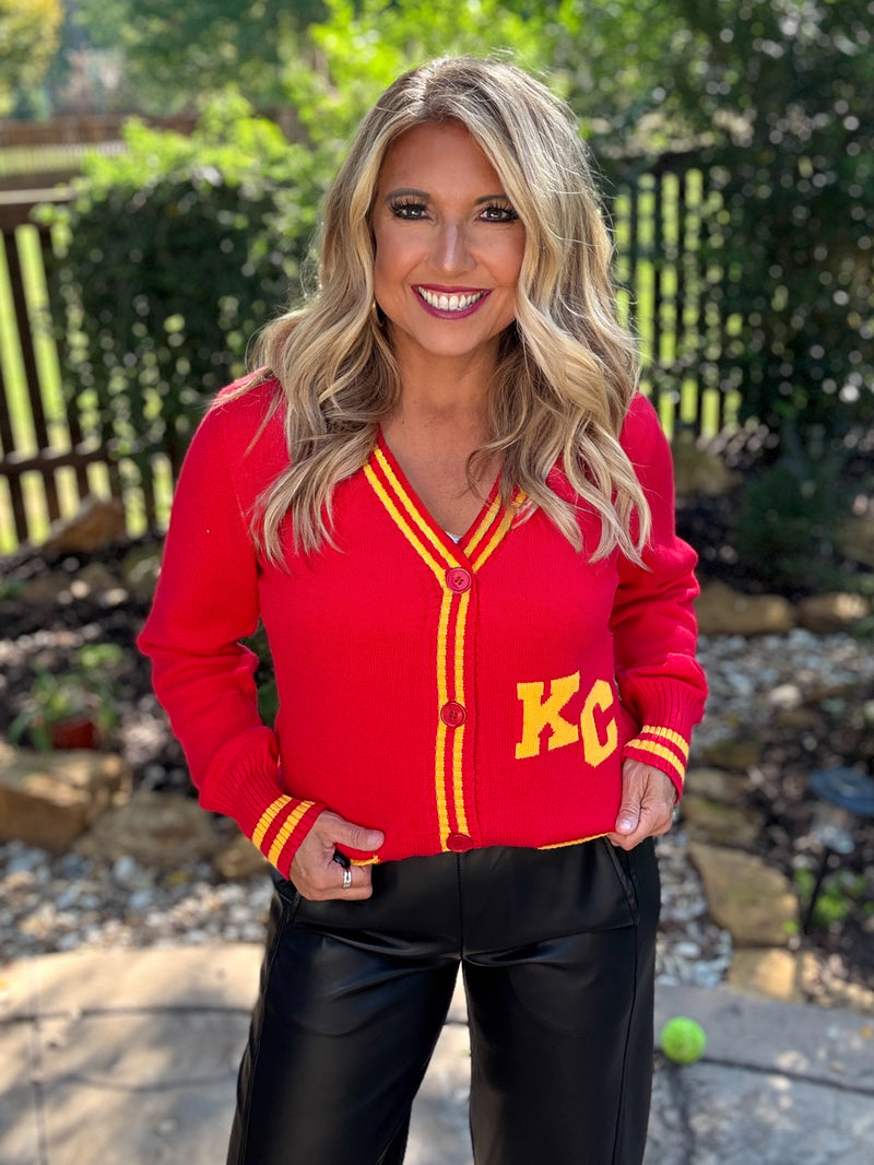 KC Varsity Vintage Sweater Cardigan : Red