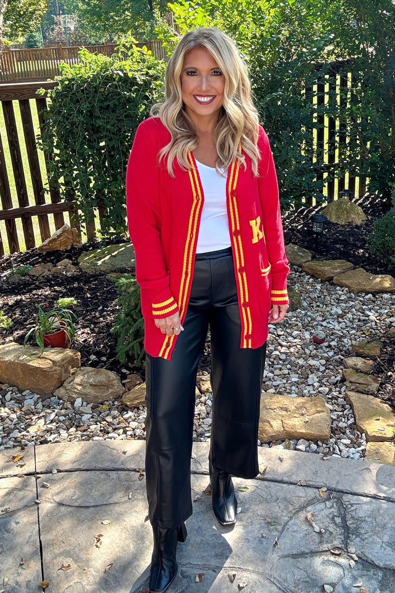 KC Varsity Vintage Sweater Cardigan : Red