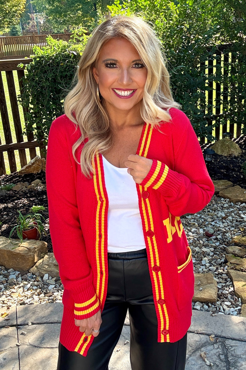 KC Varsity Vintage Sweater Cardigan : Red