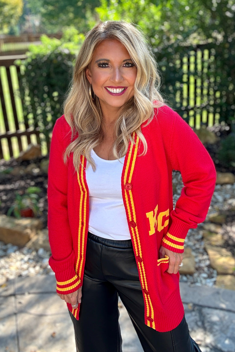 KC Varsity Vintage Sweater Cardigan : Red