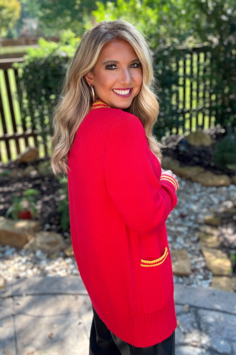 KC Varsity Vintage Sweater Cardigan : Red