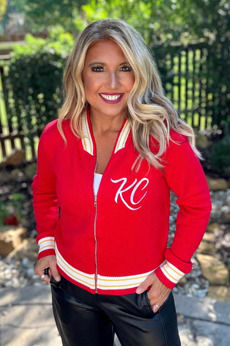 KC Varsity Zip Up Sweater Jacket : Red