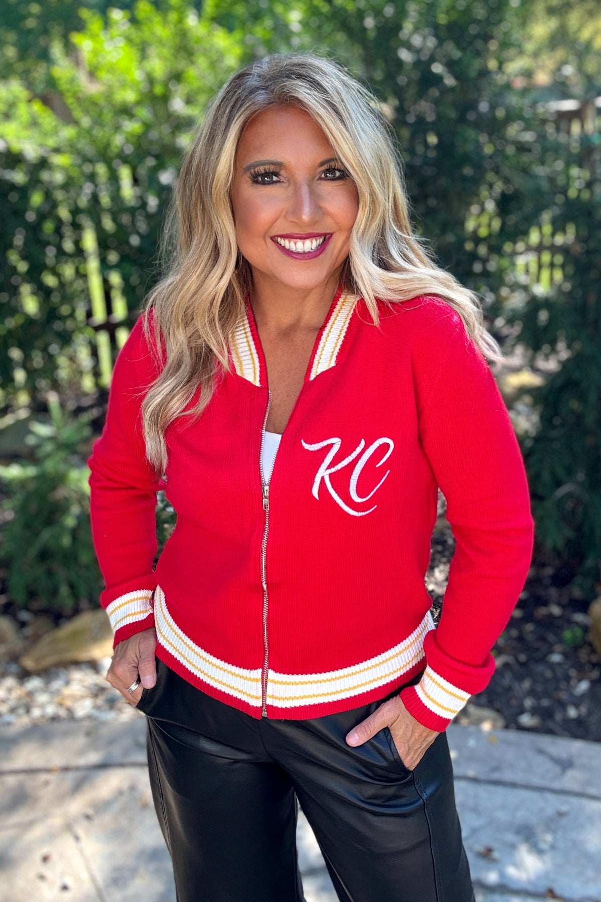 KC Varsity Zip Up Sweater Jacket : Red