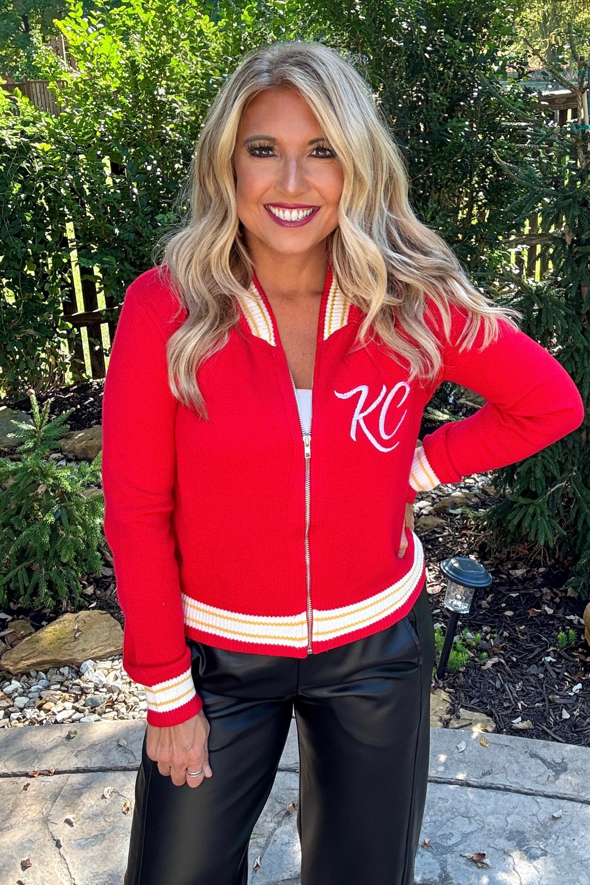 KC Varsity Zip Up Sweater Jacket : Red