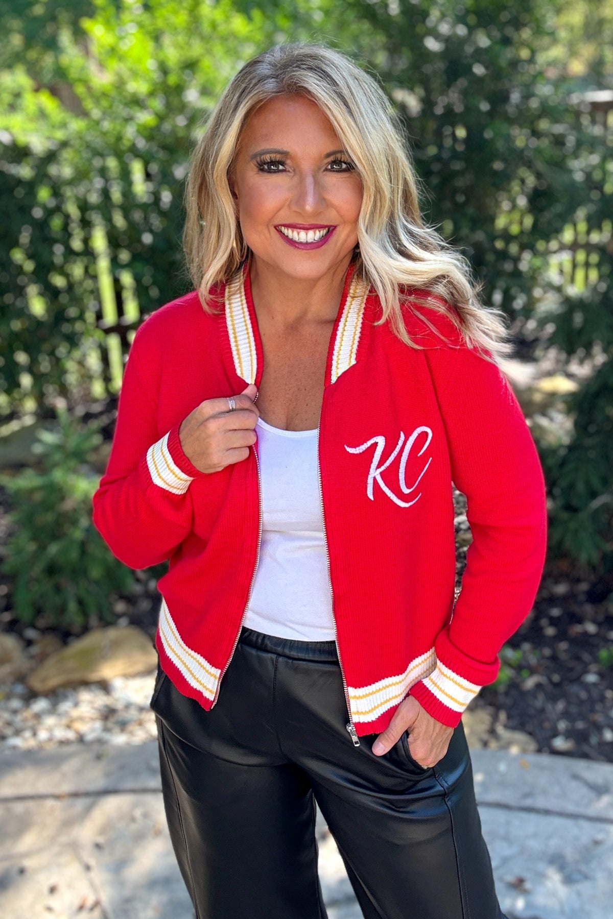 KC Varsity Zip Up Sweater Jacket : Red