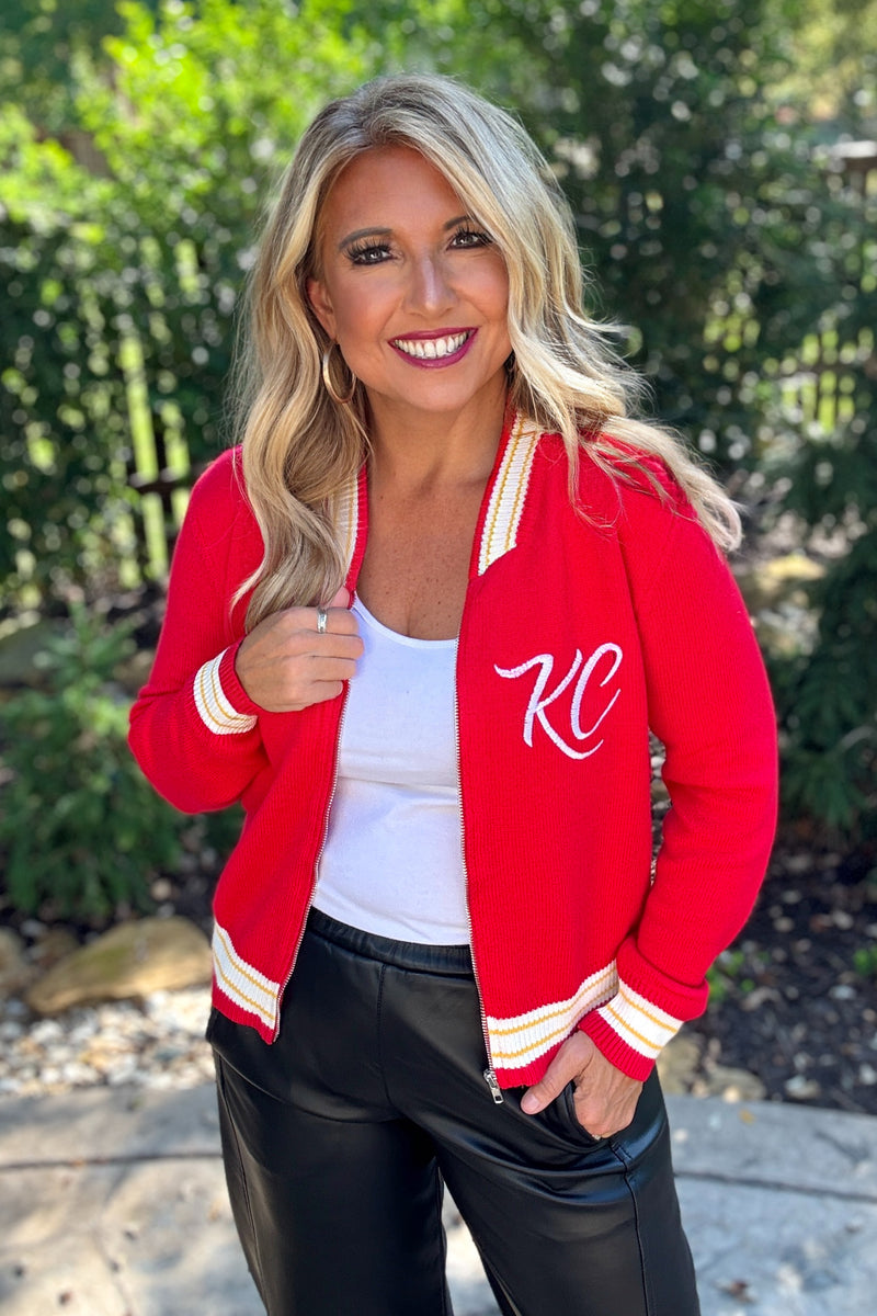KC Varsity Zip Up Sweater Jacket : Red