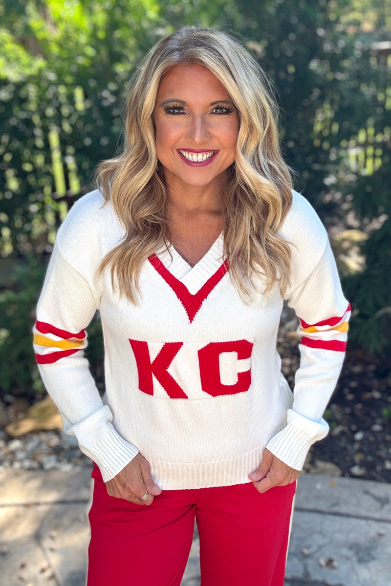 KC Varsity Vintage Cheer Sweater : White